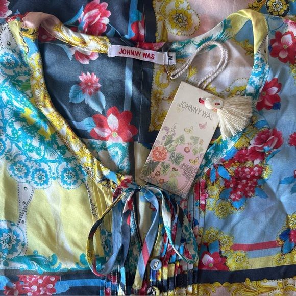 Johnny Was 100% Silk Japer Flower Mai Tunic Popover Boho Top Size M BNWT! - Picture 11 of 13